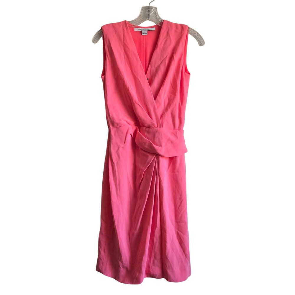 Diane von Furstenberg Silk 2 Beyatta Dress Womens Pink Faux Wrap Sleeveless